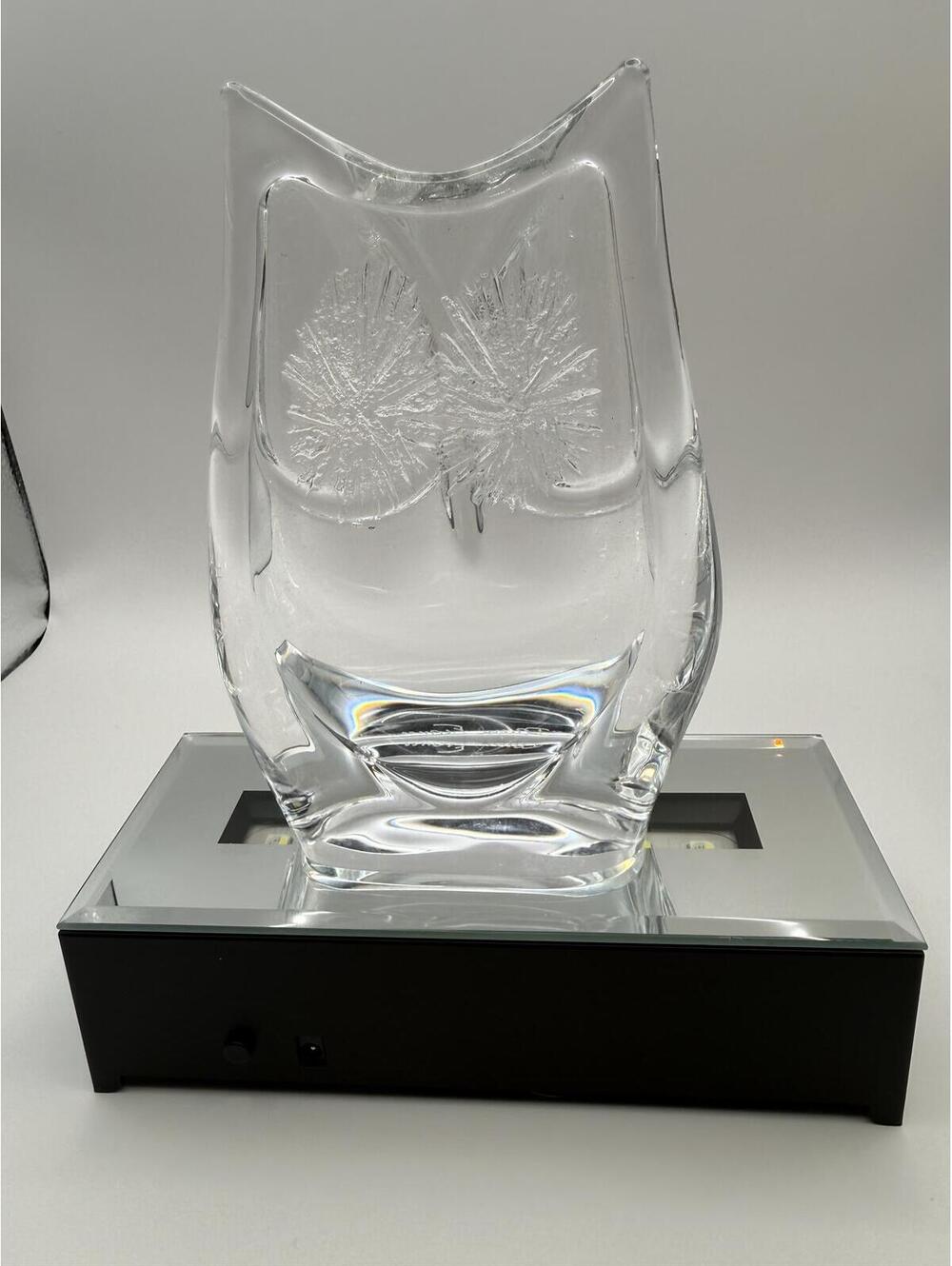 Daum France Crystal Owl Sculpture Signed Frosted Art Glass Paperweight